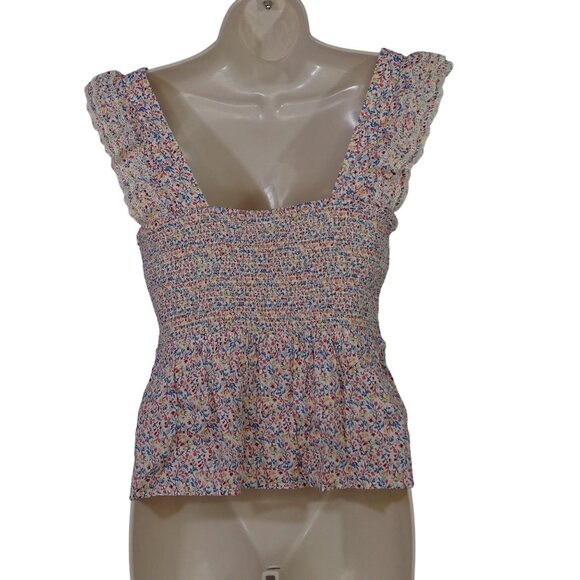 Old Navy Smocked Ruffle Tank Top Women Size M Multi Ditsy Floral - Picture 4 of 6